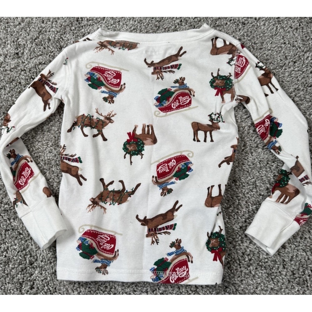 Old Navy Unisex Kids Christmas Pajamas Reindeer Sleigh Holiday XS 5 - Picture 4 of 7
